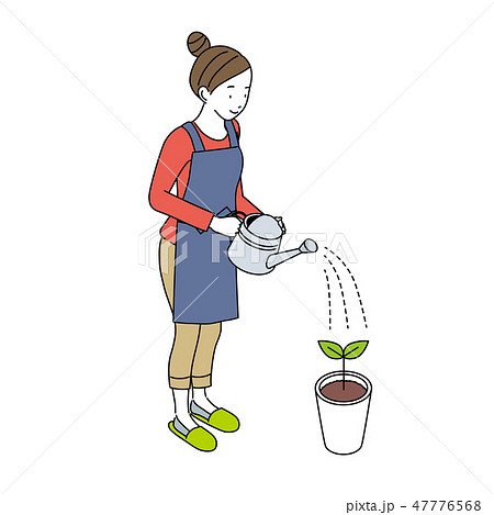 水やりをする 主婦 イラストのイラスト素材