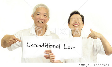 Happy Asian senior couple sign unconditional love 47777521