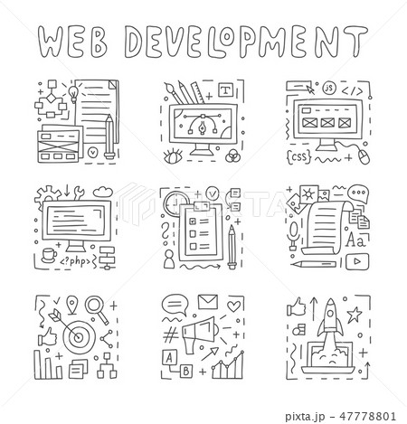 Web development doodle icons Web development doodle icons 47778801