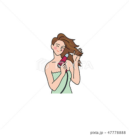 ドライヤーで髪を乾かす女性 ドライヤーで髪を乾かす女性 47778888