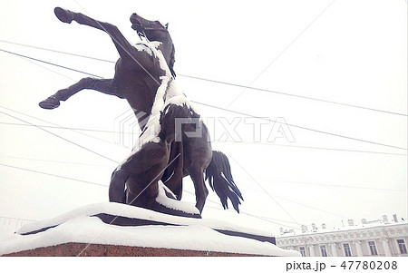Statue of horse. Anichkov bridge. Saint-Petersburg, Russia 47780208