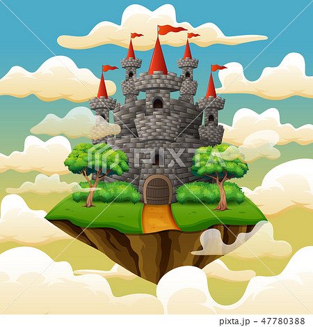 Fantasy flying island with fairy tale castle Fantasy flying island with fairy tale castle 47780388
