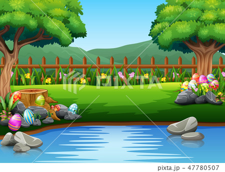 Easter eggs on the beautiful park with nature 47780507