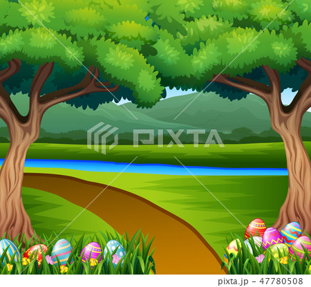 Colored easter eggs in the grass with nature 47780508