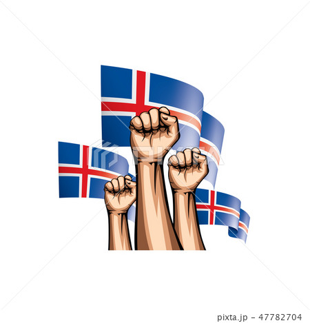 Iceland flag and hand on white background. Vector illustration Iceland flag and hand on white background. Vector illustration 47782704