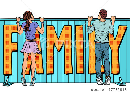 family plans. loving couple young man and woman young girl family plans. loving couple young man and woman young girl 47782813