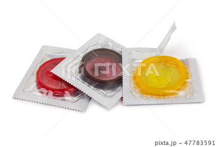 Colorful condoms isolated 47783591