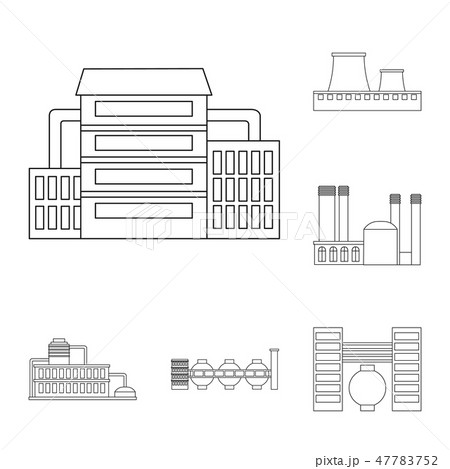 Factory and facilities outline icons in set collection for design. Factory and equipment vector 47783752