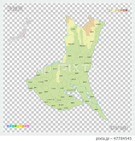 茨城縣的地圖(輪廓線,顏色分類,市鎮,區劃) 茨城縣的地圖(輪廓線,顏色分類,市鎮,區劃) 47784545