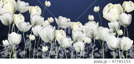 White flowers banner Vector. Duotone retro floral 47785155