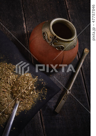 Yerba mate and calabash with bambilla. 47787846
