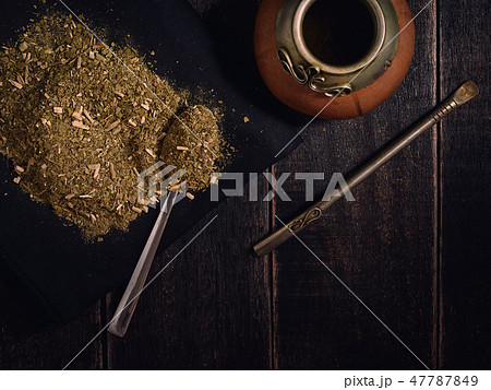 Yerba mate and calabash with bambilla. 47787849