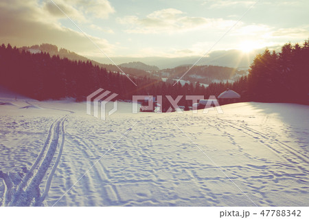 Winter scenery in Silesian Beskids mountains. Winter scenery in Silesian Beskids mountains. 47788342