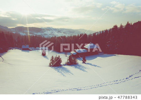 Winter scenery in Silesian Beskids mountains. Winter scenery in Silesian Beskids mountains. 47788343
