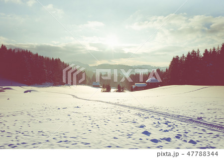 Winter scenery in Silesian Beskids mountains. Winter scenery in Silesian Beskids mountains. 47788344