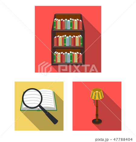 Library and bookstore flat icons in set collection for design. Books and furnishings vector symbol Library and bookstore flat icons in set collection for design. Books and furnishings vector symbol 47788404