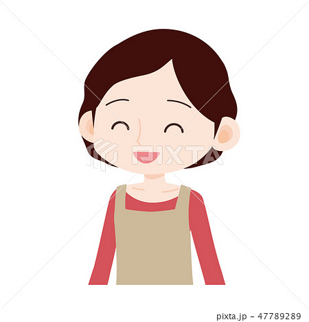 エプロンを着たパーマのお母さん 笑顔のイラスト素材 4772