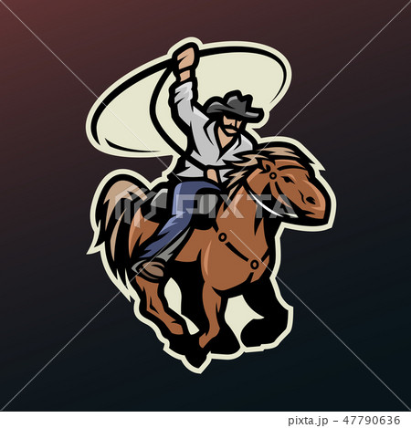 Cowboy with a lasso on a horse. 47790636