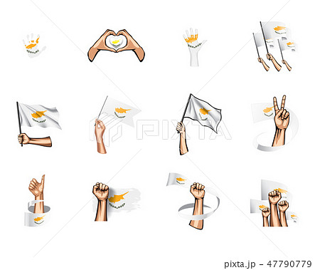 Cyprus flag and hand on white background. Vector illustration 47790779
