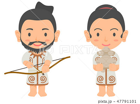 縄文時代の男性と女性のイラスト素材