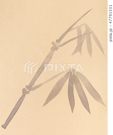 twig of bamboo handpainted by black watercolors 47791331