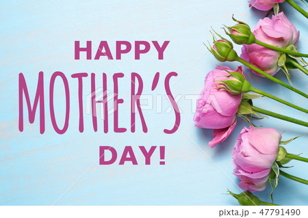 Happy mother's day text and pink roses 47791490