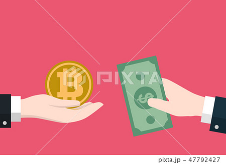 Businessman hand hold Bitcoin and dollar Icon Businessman hand hold Bitcoin and dollar Icon 47792427