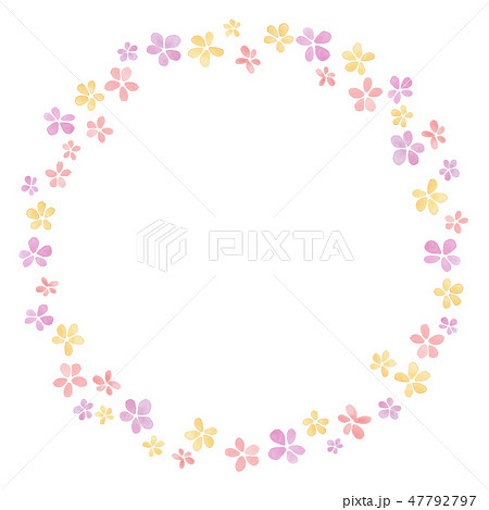 花のフレーム 水彩 暖色 丸のイラスト素材