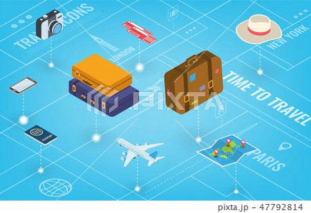 Travel equipment in Isometric style. Travel and tourism concept. Vector 47792814