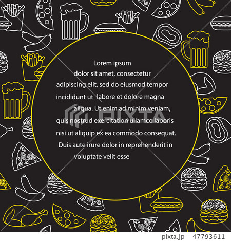Beer, different types of food and fast food 47793611