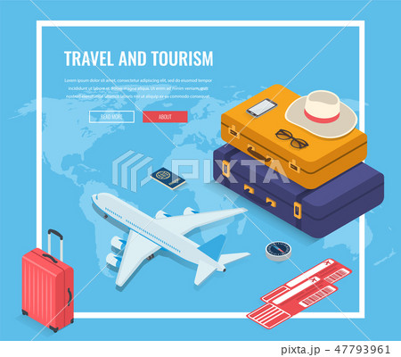 Travel equipment in Isometric style. Travel and tourism concept. Vector 47793961