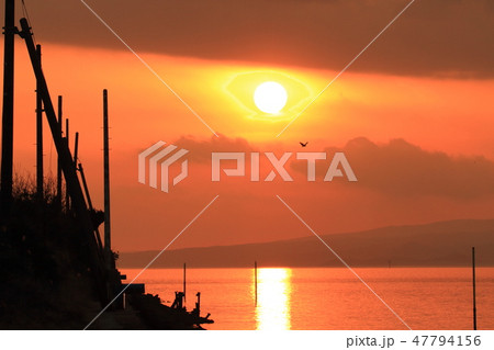 大牟田市　三池港　夕景、 47794156