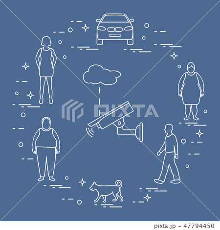 Security camera, dog, woman, girl, men, car 47794450