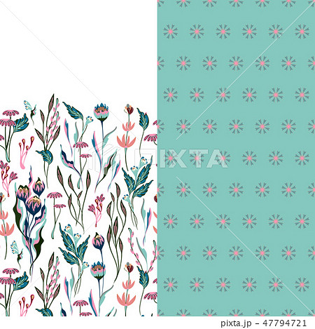 Set of two horizontal seamless floral pattern with paisley and fantasy flowers border. Hand drawn Set of two horizontal seamless floral pattern with paisley and fantasy flowers border. Hand drawn 47794721