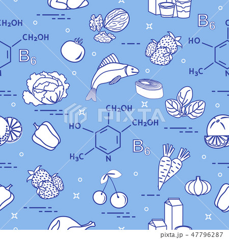 Seamless pattern with foods rich in vitamin B6 47796287