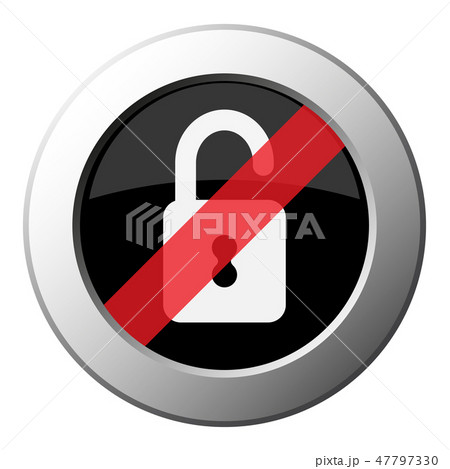 open padlock - ban round metal button, white iconのイラスト素材 [47797330] - PIXTA