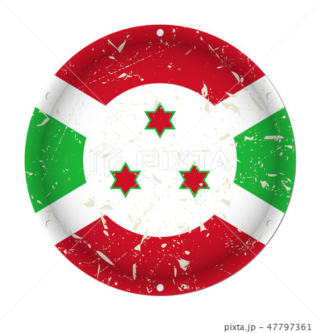 Burundi - round metal scratched flag, screw holes