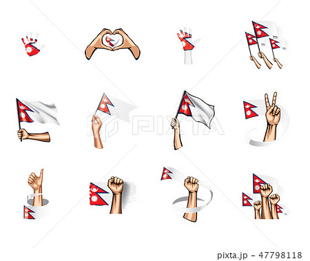 Nepal Flag And Hand On White Background Vector のイラスト素材