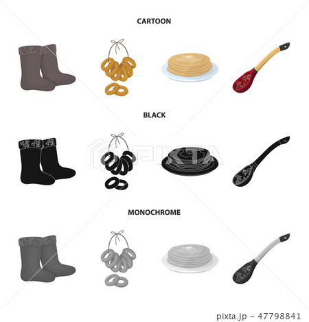 Felt, boots, drying, gingerbread .Russia country set collection icons in cartoon,black,monochrome Felt, boots, drying, gingerbread .Russia country set collection icons in cartoon,black,monochrome 47798841