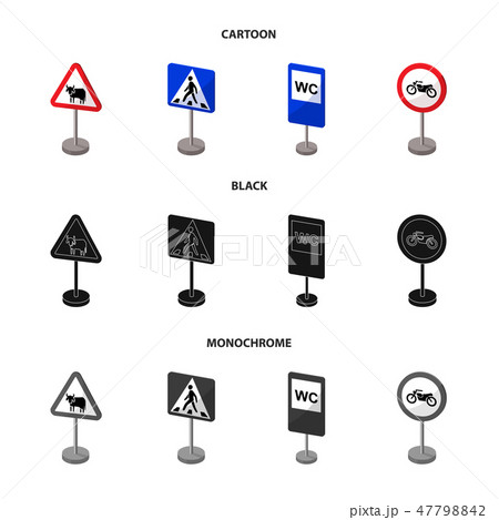 Different types of road signs cartoon,black,monochrome icons in set collection for design. Warning Different types of road signs cartoon,black,monochrome icons in set collection for design. Warning 47798842