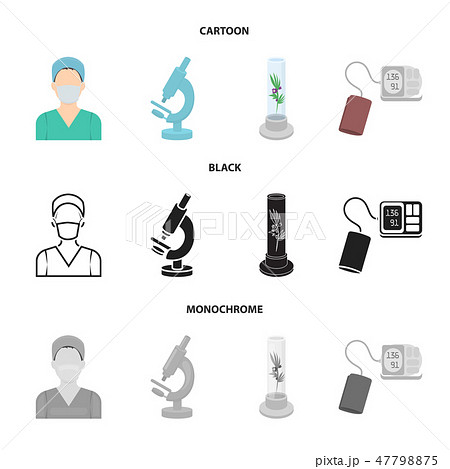 Plant in vitro, nurse, microscope, tonometer. Medicine set collection icons in cartoon,black 47798875