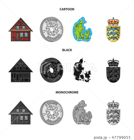 House, residential, style, and other web icon in cartoon,black,monochrome style. Country, Denmark 47799055