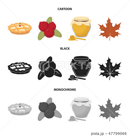 Cranberry, pumpkin pie, honey pot, maple leaf.Canada thanksgiving day set collection icons in 47799066