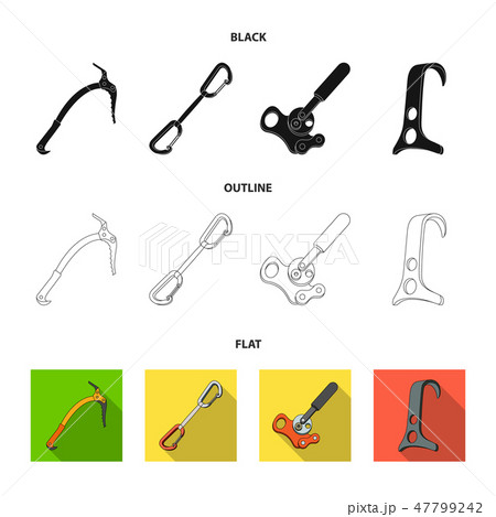 An ice ax, a carbine and other equipment.Mountaineering set collection icons in cartoon style vector 47799242