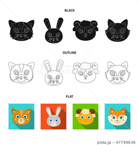 Cat, rabbit, fox, sheep. Animal s muzzle set collection icons in cartoon style vector symbol stock 47799636