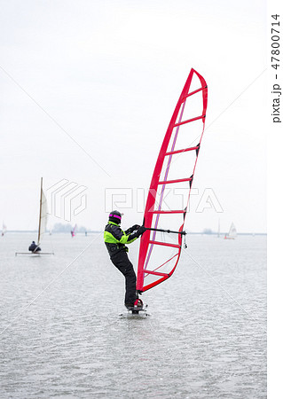Ice surfing with scates on the Gouwzee 47800714
