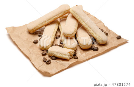 Traditional Italian Savoiardi ladyfingers Biscuits on craft paper Traditional Italian Savoiardi ladyfingers Biscuits on craft paper 47801574