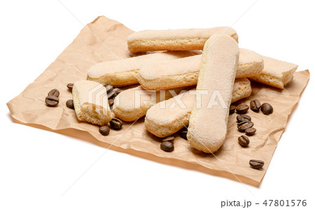 Traditional Italian Savoiardi ladyfingers Biscuits on craft paper Traditional Italian Savoiardi ladyfingers Biscuits on craft paper 47801576