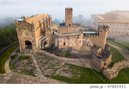 Top view of the castle Castillo de Javier. Huesca Province. Aragon. Spain 47805451
