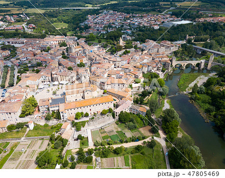 Aerial view of Besalu, Spain 47805469